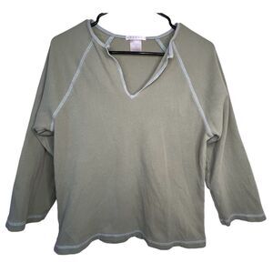 Old Navy Sage Green V-Neck Basic Long Sleeve Thermal T-Shirt